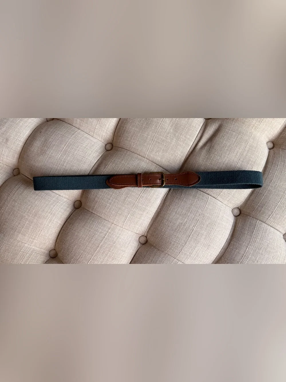 Men's Classic Woven Canvas Belt with Leather Trim and Metal Buckle